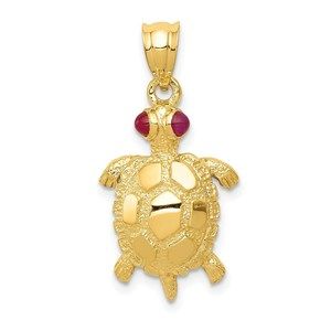 14k Yellow Gold Turtle with Ruby Eyes Necklace Charm Pendant